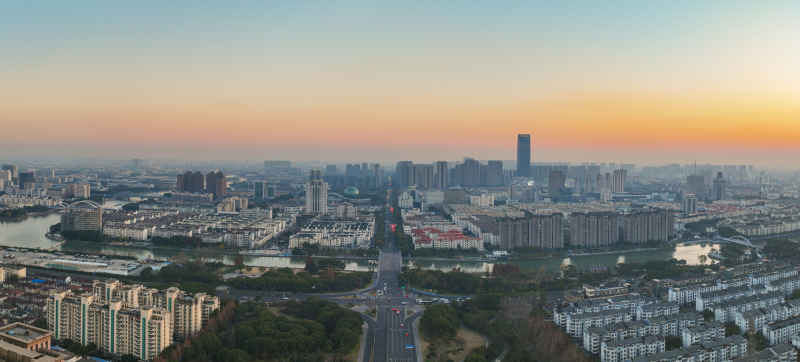 航拍昆山城市冬日日落风光建筑大景 9