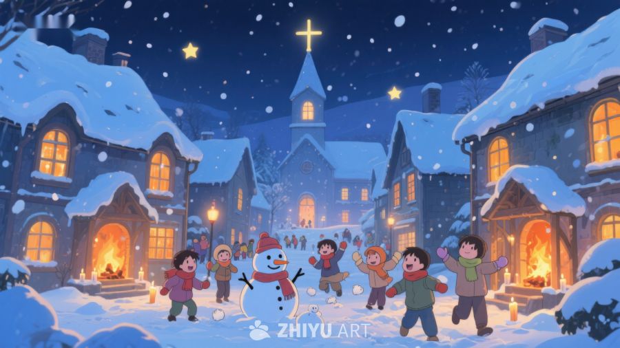 冬夜雪景中的欢乐儿童 107