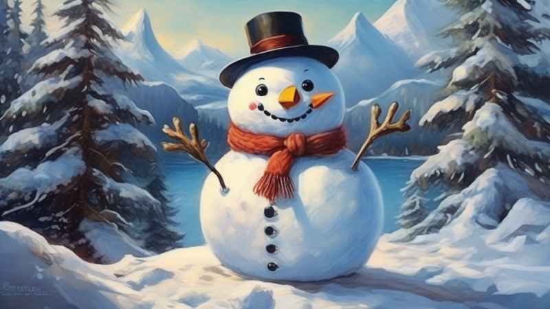 冬季插画雪人堆 115