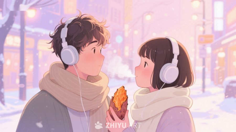 冬夜街头，耳机情侣共享温暖 170