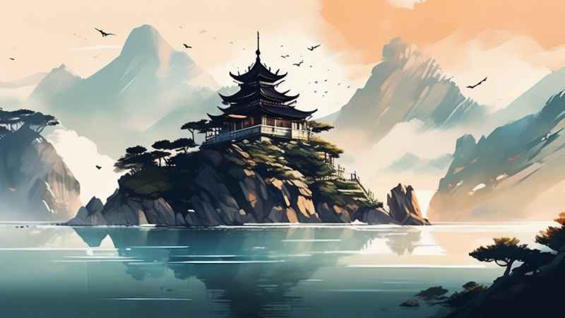 雾气缭绕大海山水画简约风格 17