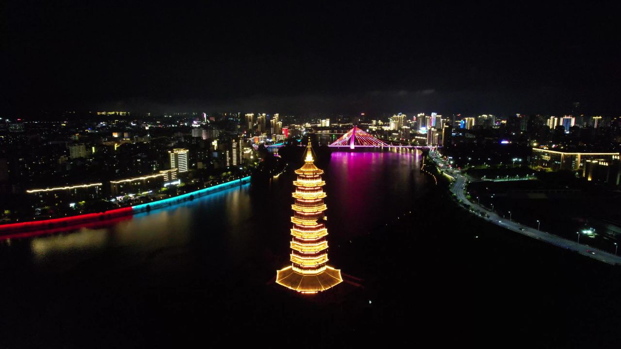 江西赣州翠浪塔夜景灯光航拍