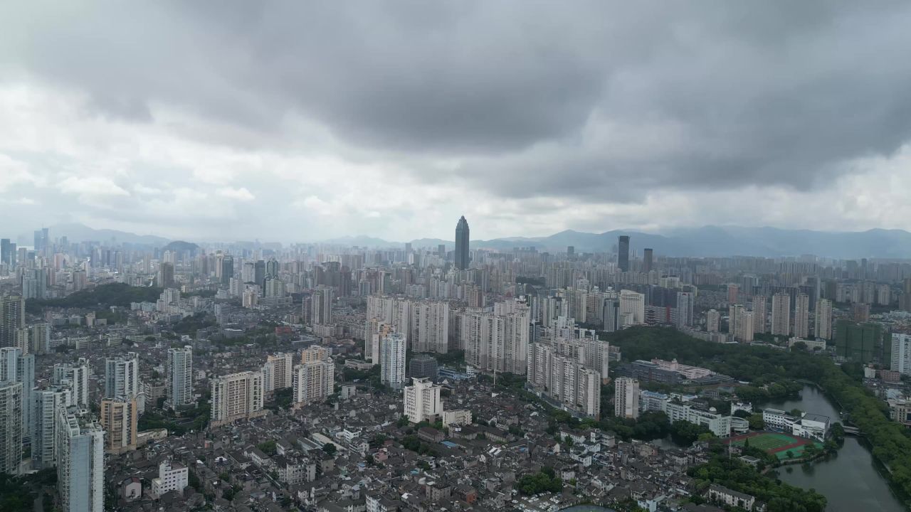 航拍浙江温州大景温州鹿城区世贸大厦 