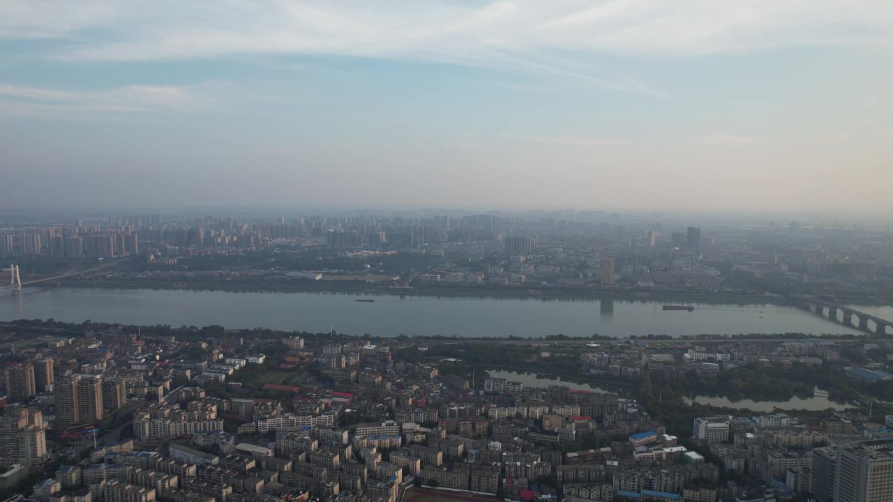  湖南湘潭城市建设湘江两岸航拍