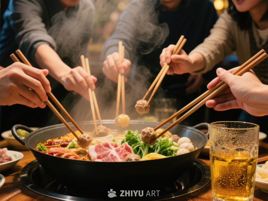 围炉共煮火锅，温馨聚餐时光 758
