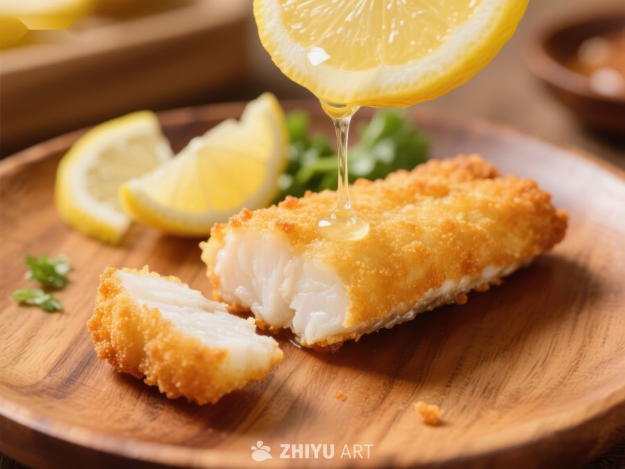 柠檬汁浇淋的酥脆炸鱼