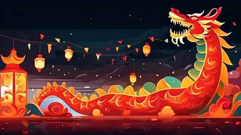 过年春节游龙灯简约插画 11