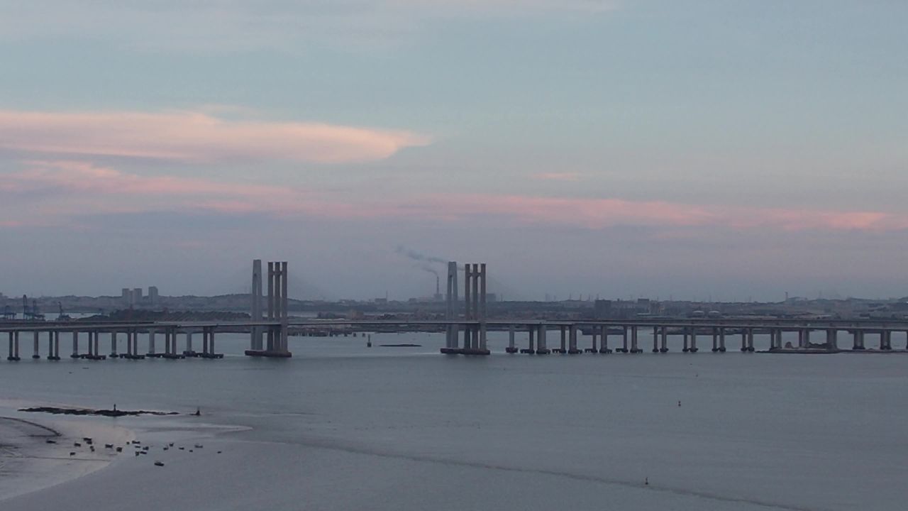 福建泉州湾大桥交通航拍