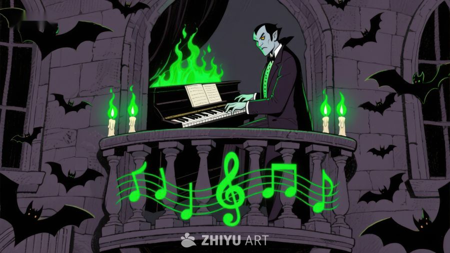 幽灵钢琴师在古堡演奏