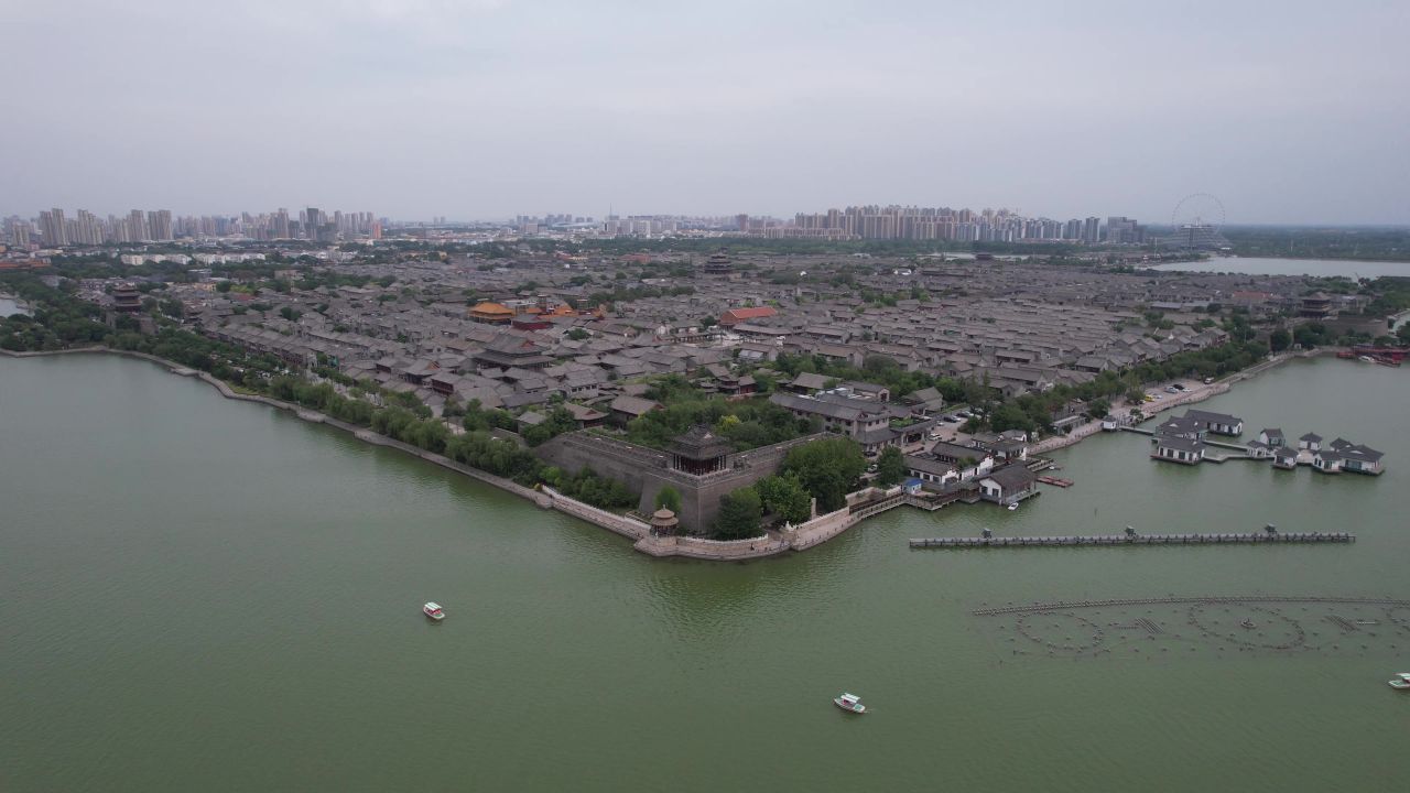 山东聊城古城中华水上古城航拍