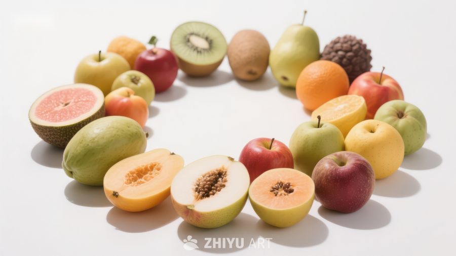 多彩新鲜水果环形排列