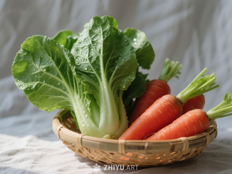 新鲜蔬菜篮：胡萝卜与小白菜 299