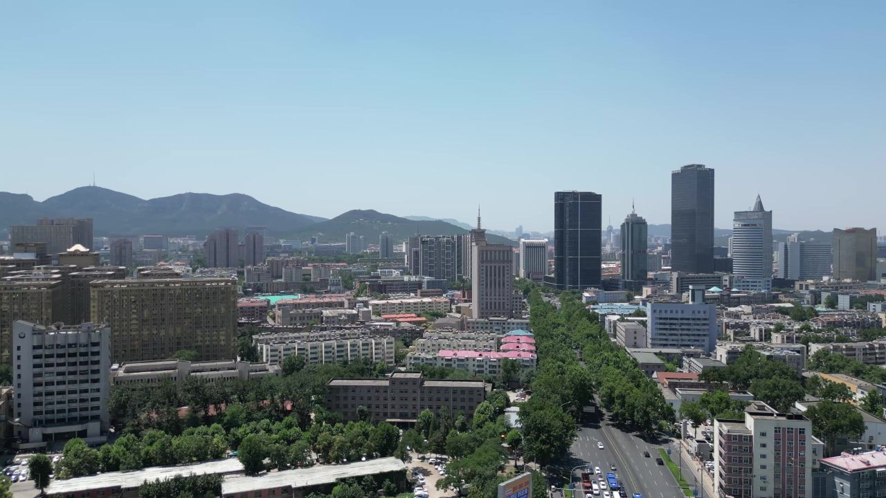 航拍山东济南城市建设城市风光 