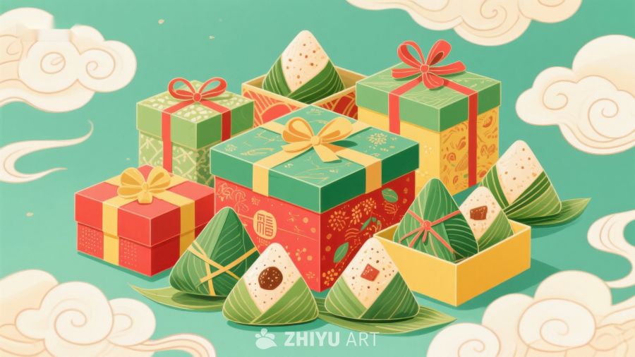 端午节粽子与礼盒的温馨场景 112