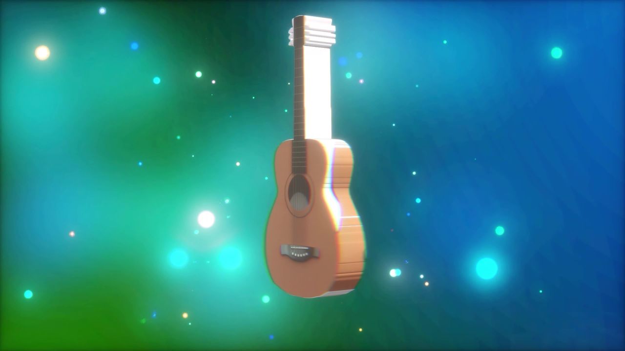 3D吉他 4k动感音符 飘动旋转音乐符号 科技动感背景片头 