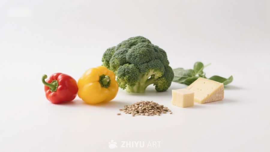新鲜蔬菜与奶酪食材展示