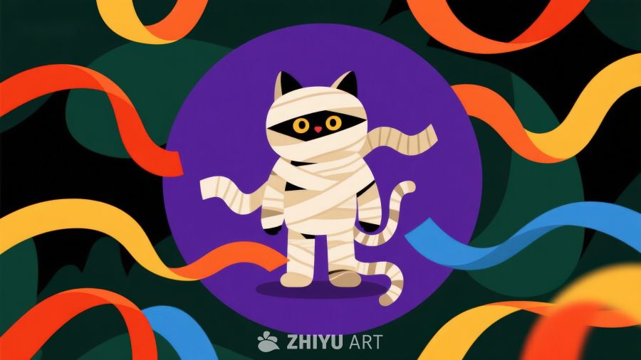 万圣节木乃伊猫咪插画