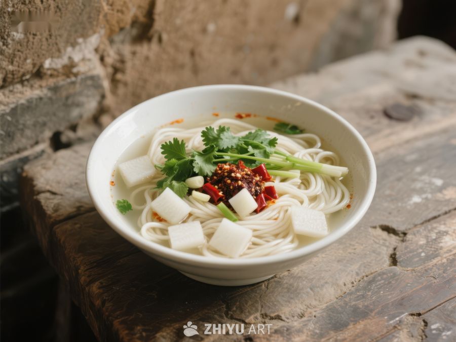 一碗热腾腾的面条配豆腐和香菜 1334