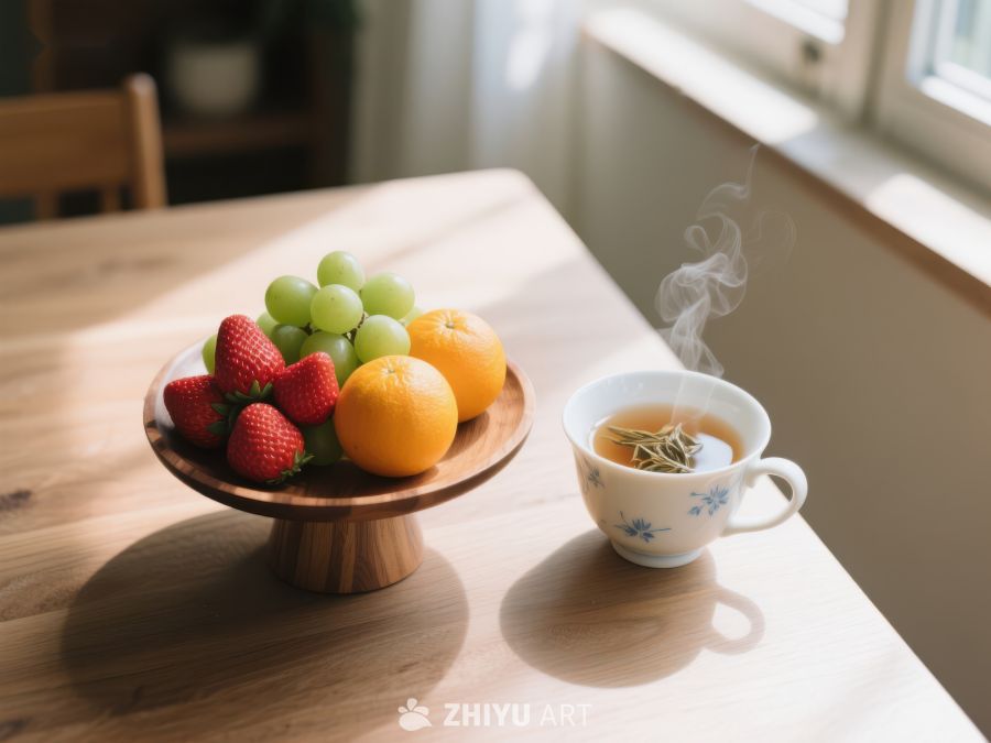 水果与热茶的温馨早晨 584