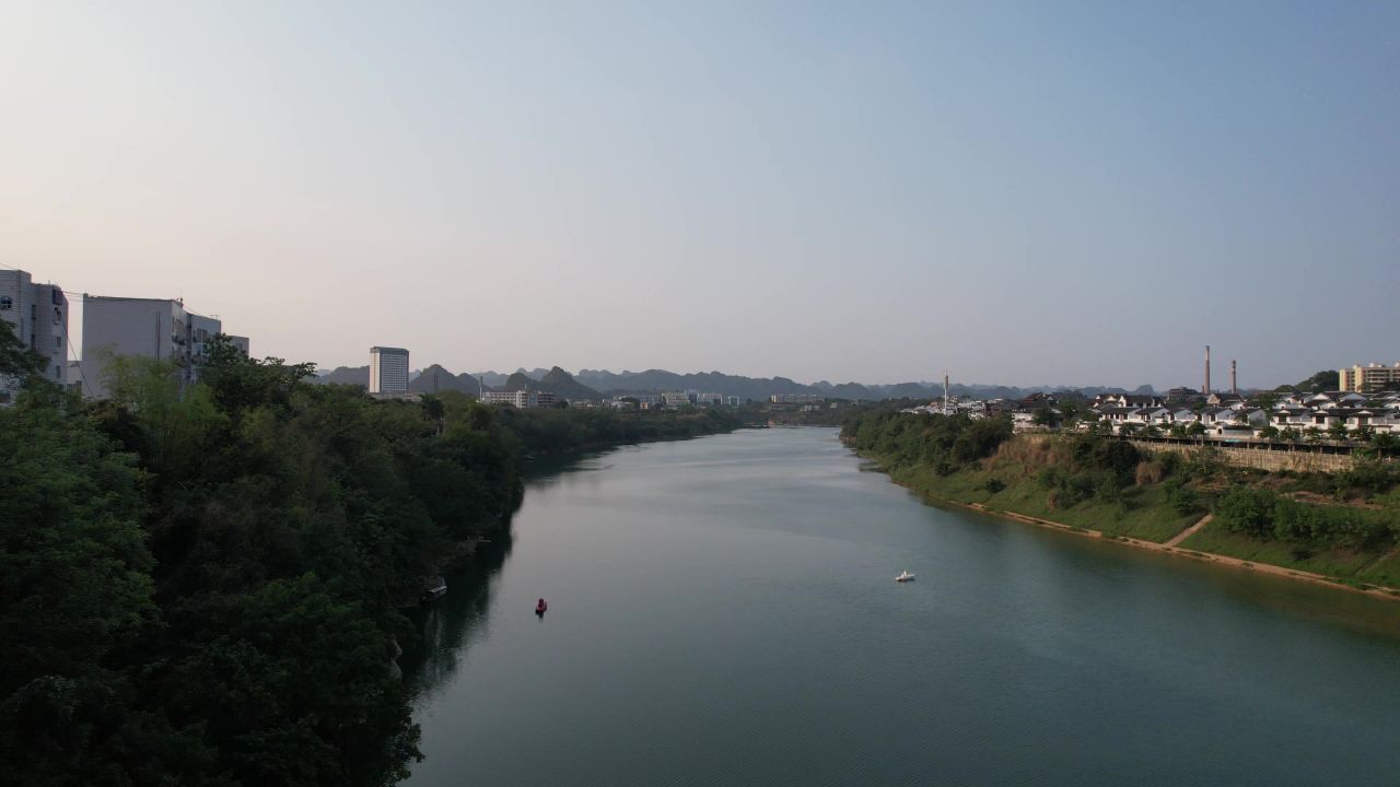 广西崇左城市全景航拍 