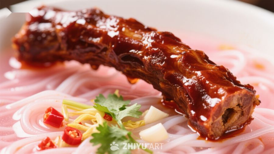 酱汁排骨配米粉的美味佳肴