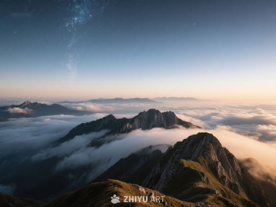 云海之上，星辰与山峰的静谧对话 519