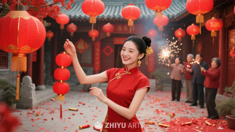 女子身着红裙庆祝传统节日 682