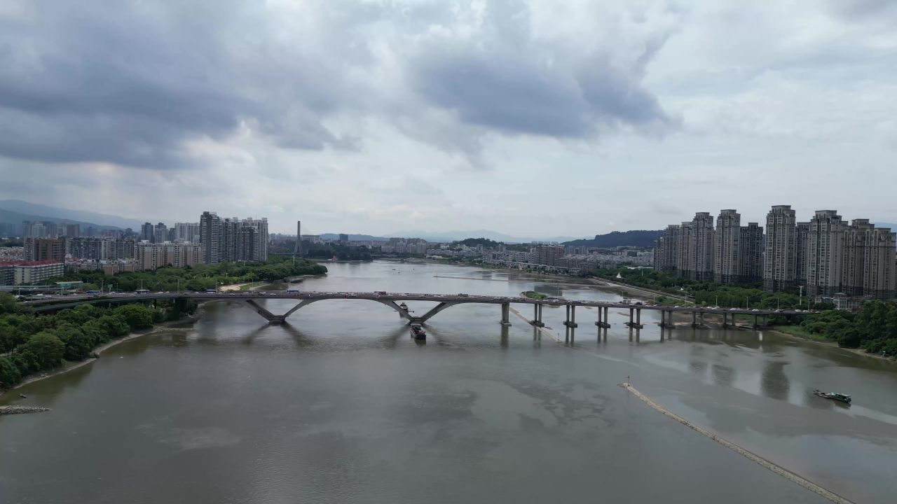  航拍福州闽江尤溪洲大桥