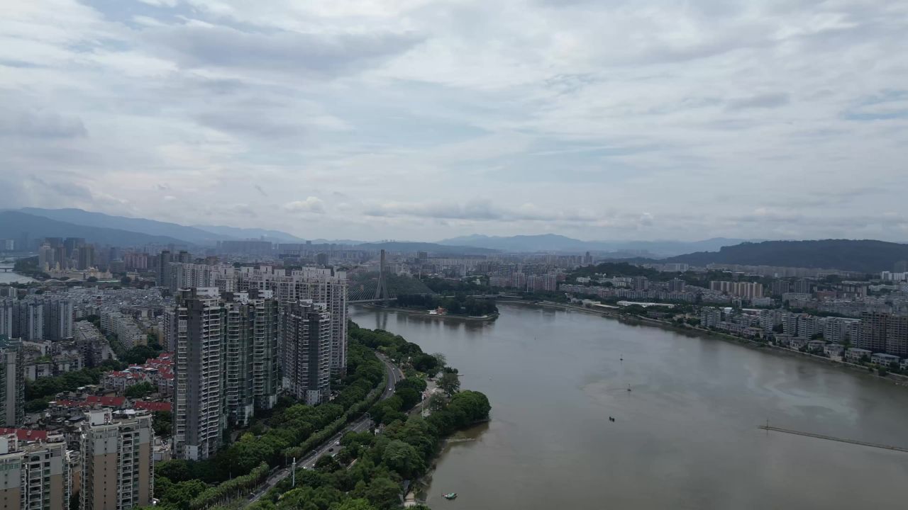  航拍福州闽江三县洲大桥爱青岛