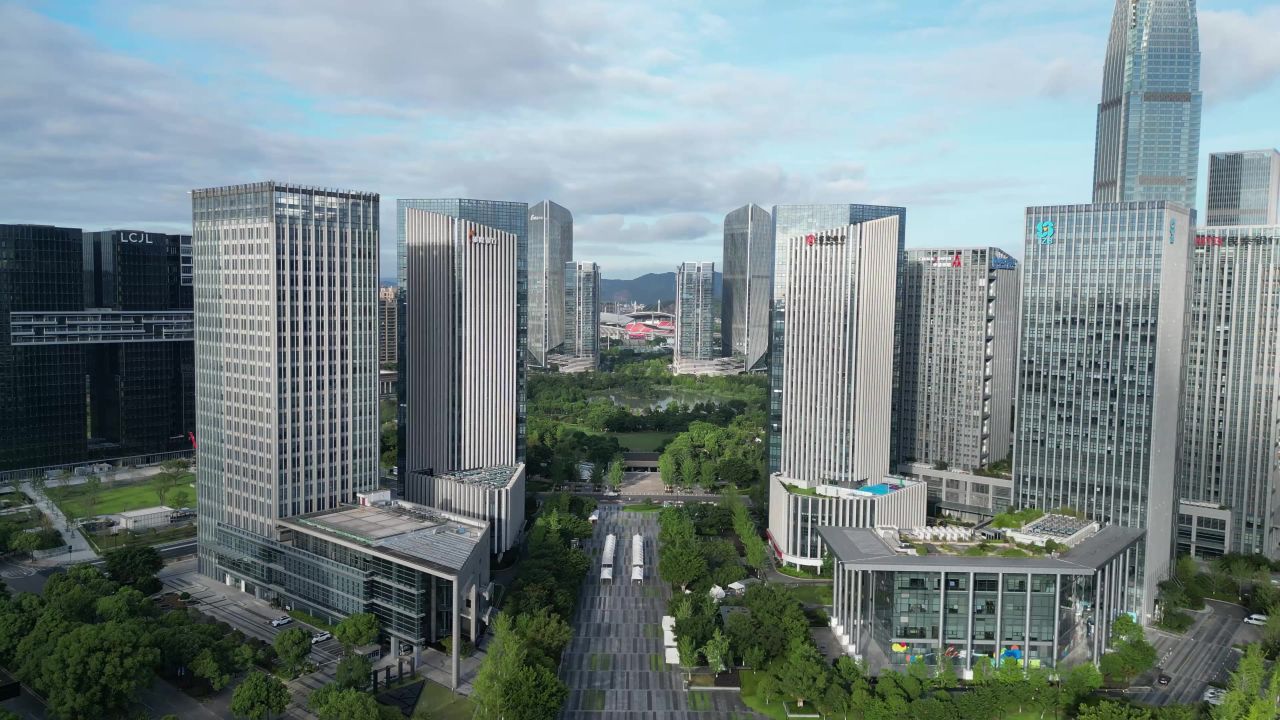 航拍台州城市风光地标建筑