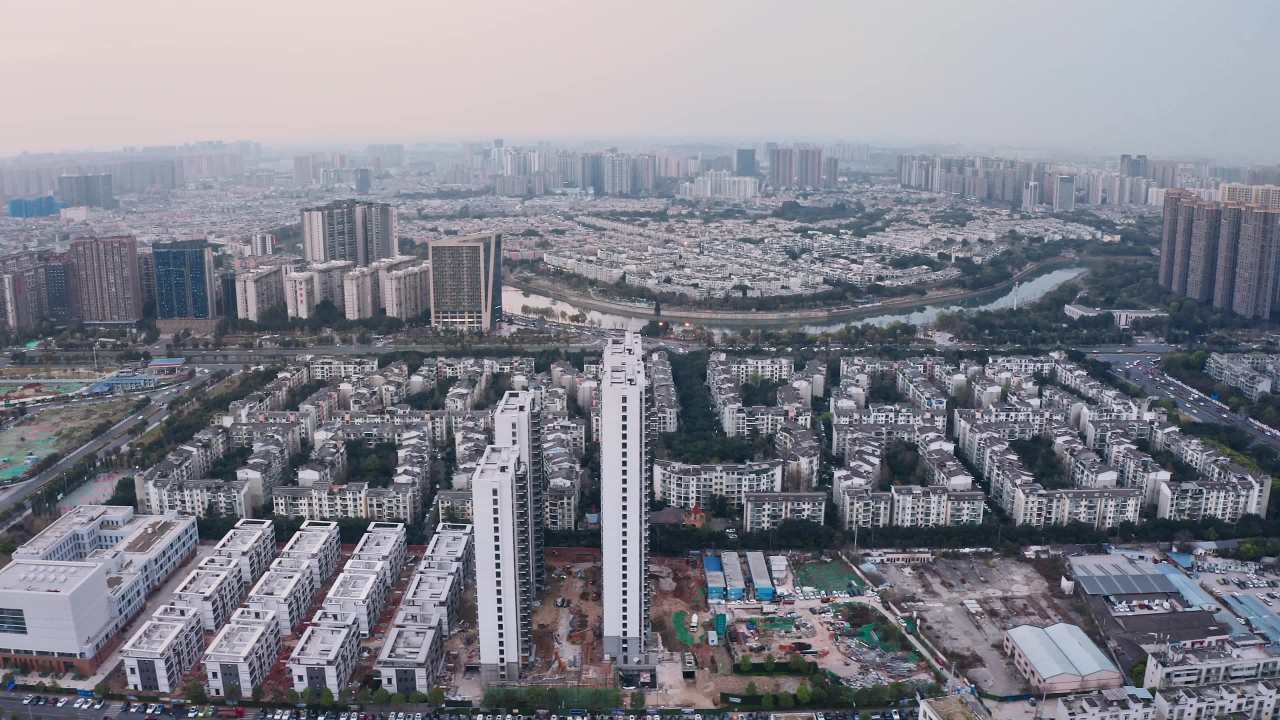 航拍成都天府新区城市风光
