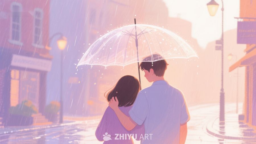 雨中漫步的情侣 631