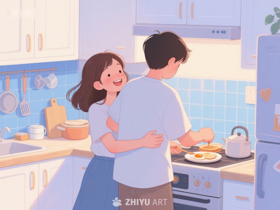 厨房温馨时刻：情侣共度早餐时光 34