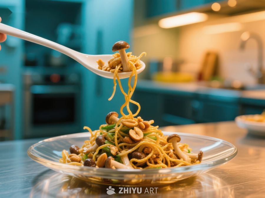 美味炒面，勺子舀起瞬间 984