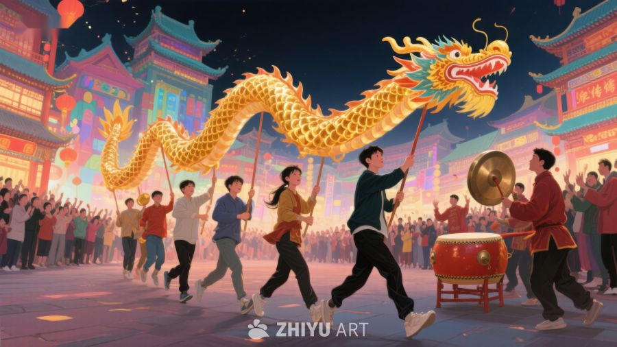 夜幕下的舞龙表演 1229