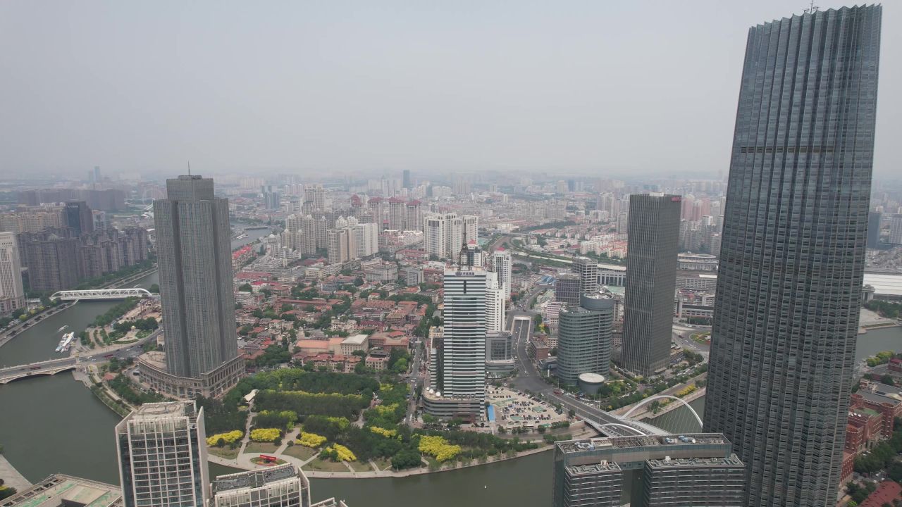 航拍天津cbd建筑高楼