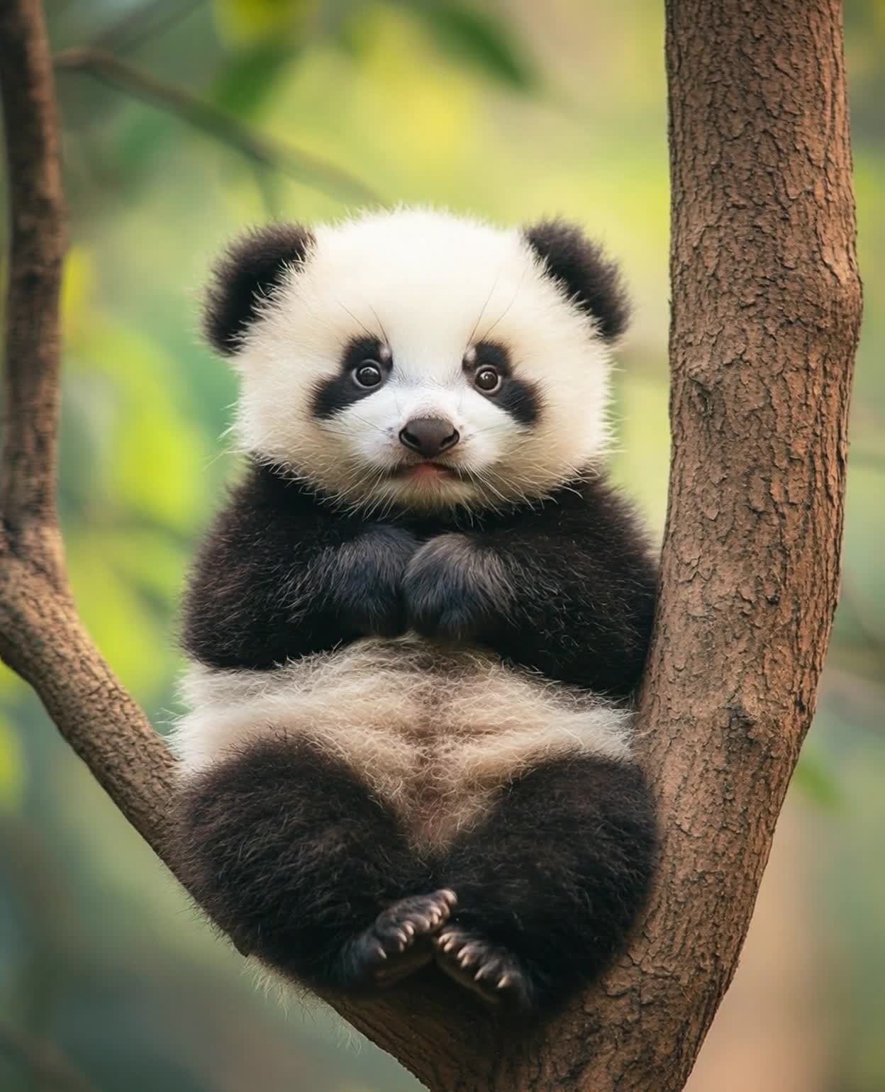 树上憨态可掬的熊猫宝宝，萌翻众人！