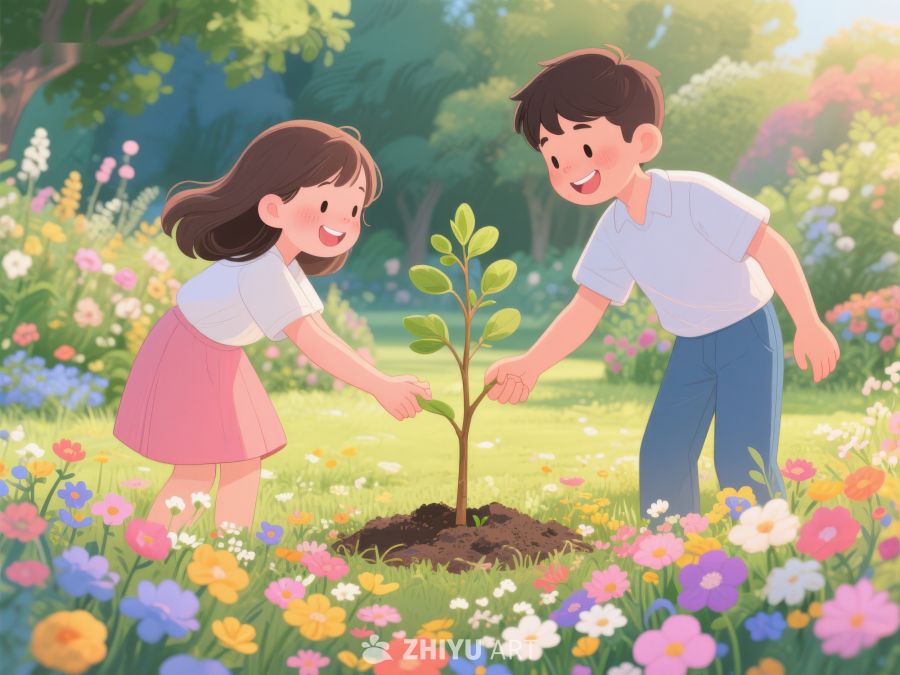 孩子在花园中种树 189