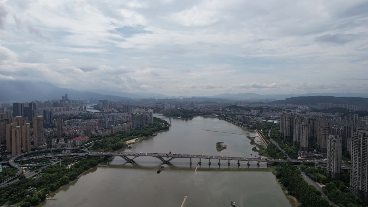 福建福州闽江尤溪大桥交通航拍