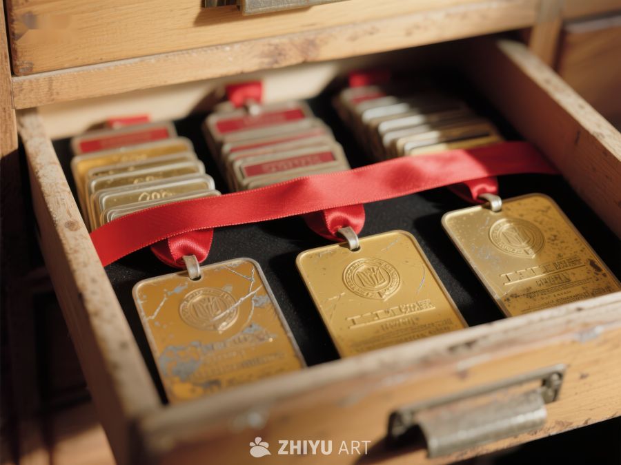 木质抽屉中的金色奖牌收藏 259