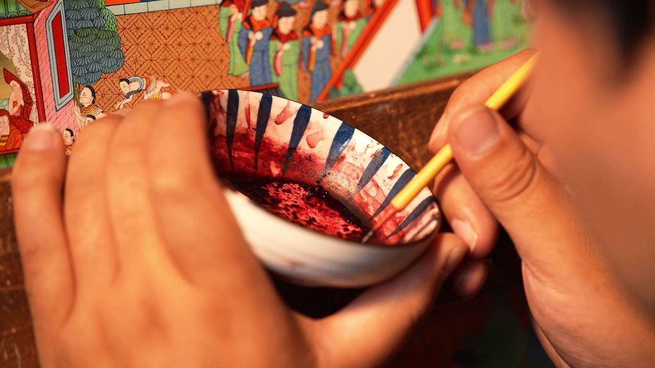 唐卡艺人绘画