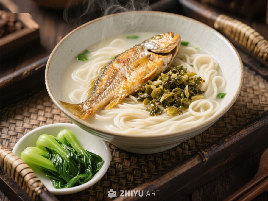 鱼汤面配青菜，热气腾腾的美食 1118
