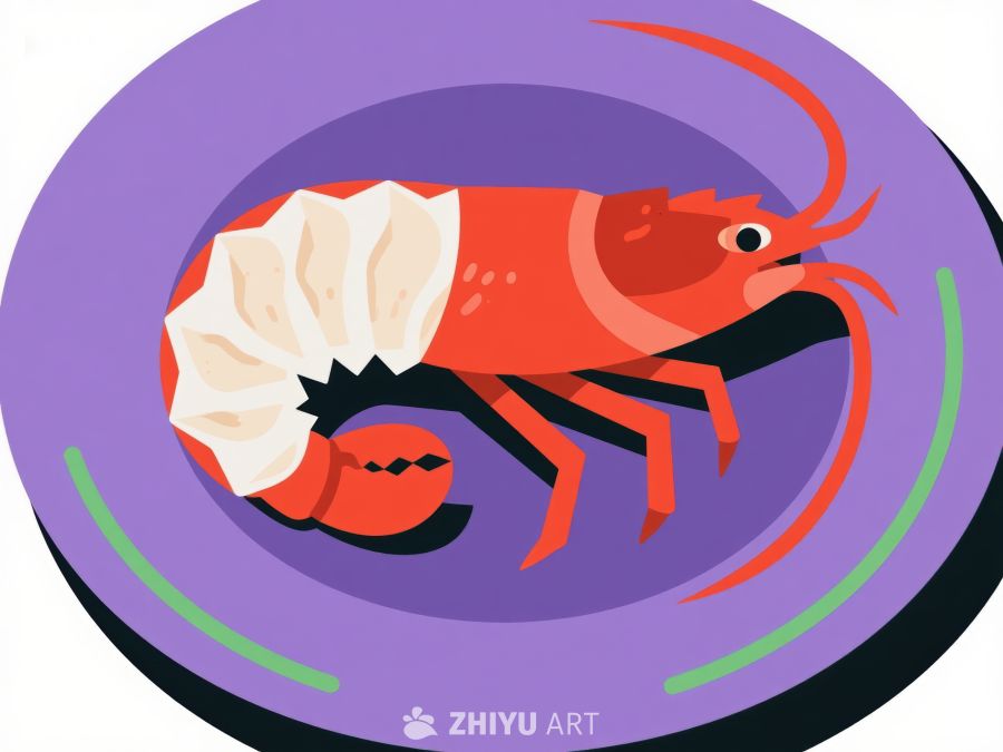 盘中龙虾插画