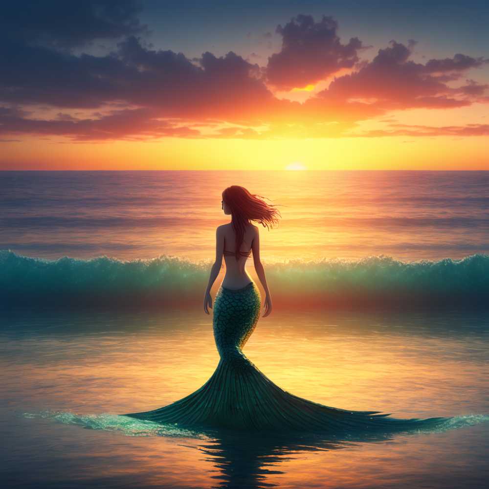 落日海上美人鱼