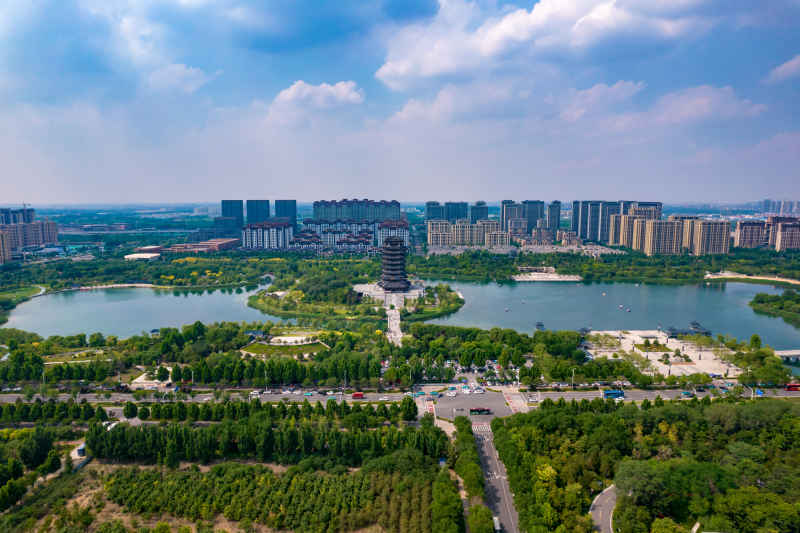 山东淄博海岱楼航拍摄影图