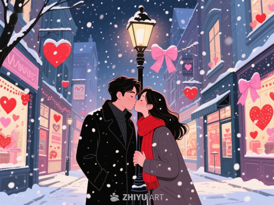 冬夜街头情侣温馨一吻 141