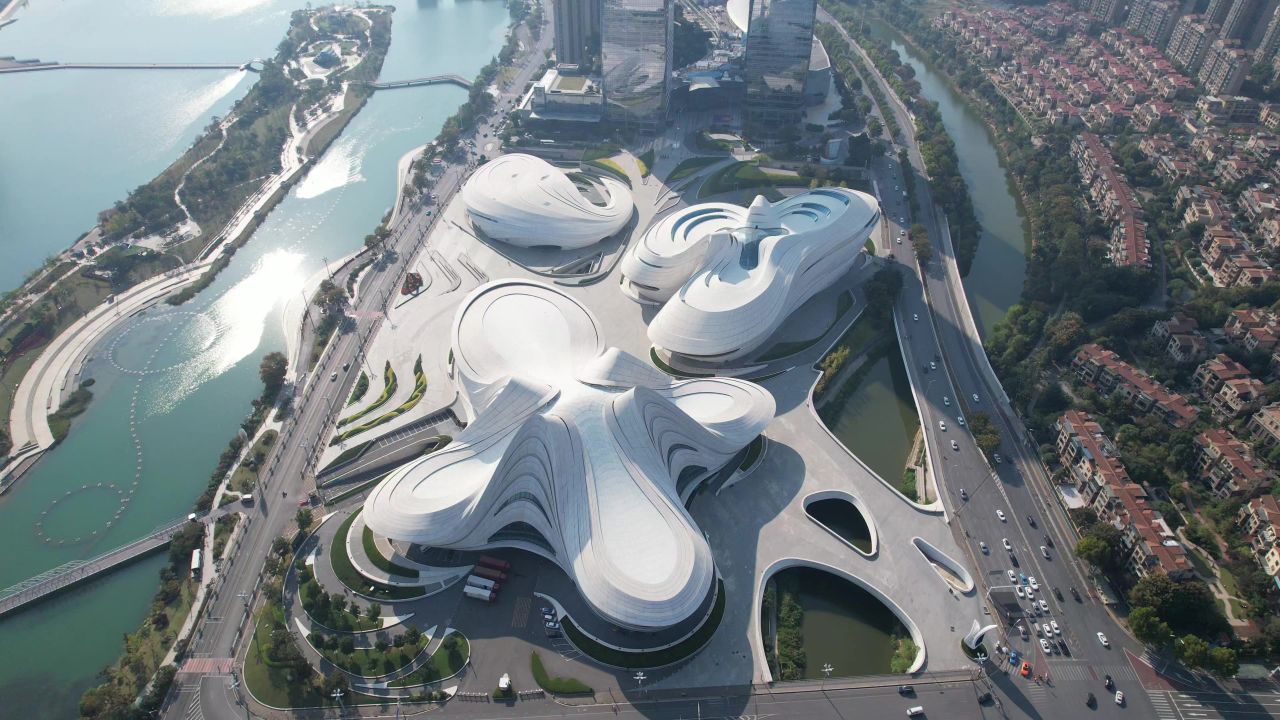 湖南长沙梅溪湖文化艺术中心航拍 