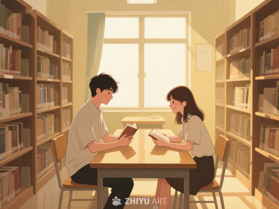 图书馆内两人静心阅读 658