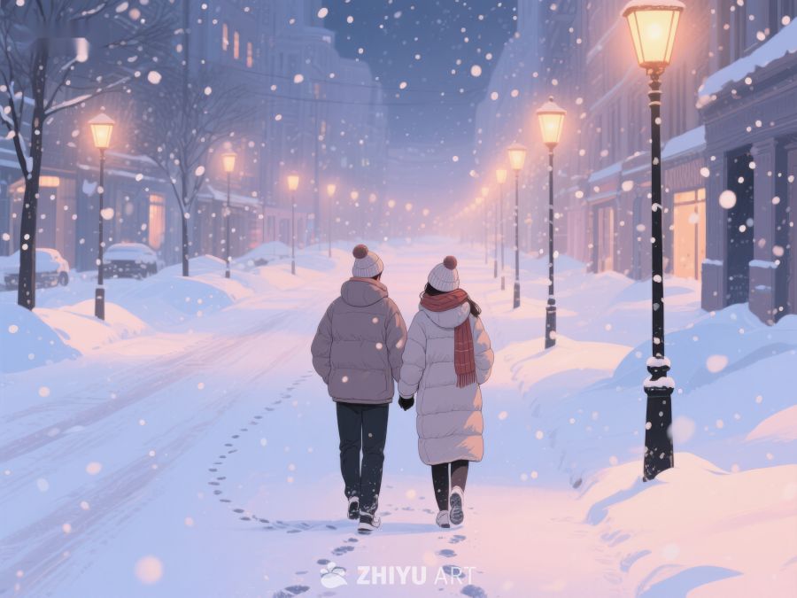 雪夜漫步的两个人 890