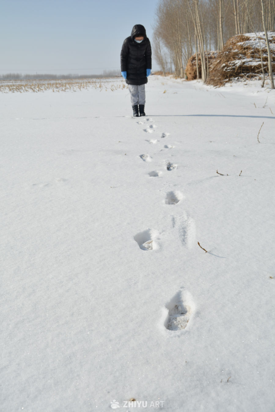雪地上玩雪的女人